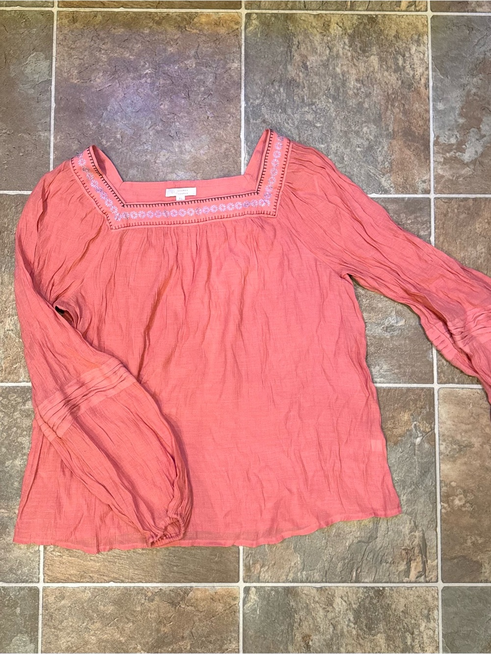 LC Lauren Conrad Coral Square-Neck Peasant Blouse